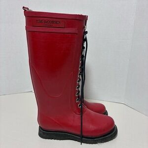 Ilse Jacobsen Red Tall Lace-Up Boots